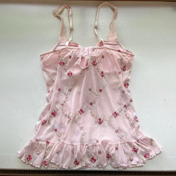 Rare Victoria’s Secret Y2K Pink Fairy Floral Embroidered Mesh Bustier Cami - Picture 2 of 4